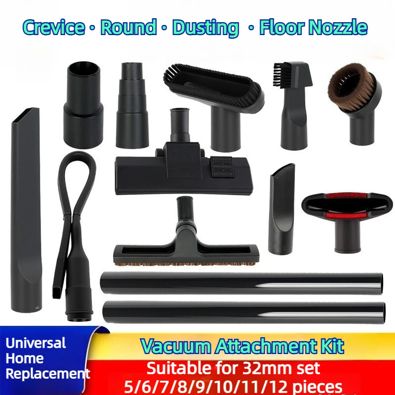 Vacuum Cleaner Attachment Kit 32/35mm, Crevice Tool, Round Brush, Dusting Brush, Floor Nozzle for Home