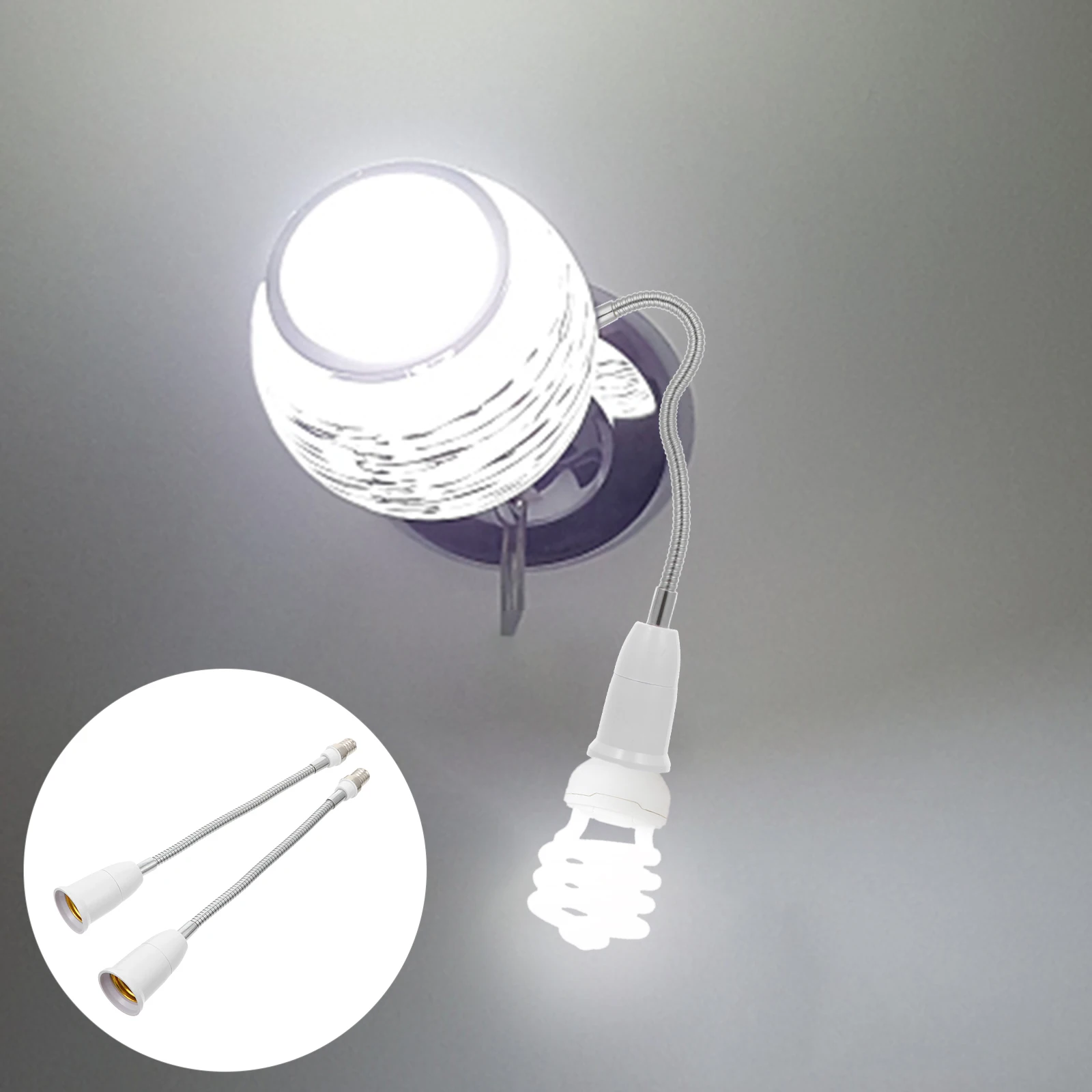 

2 pcs E14 to E27 Lamp Holder Socket Extender 29 5cm Plastic Adjustable Bendable Light Adapter for Home Lighting