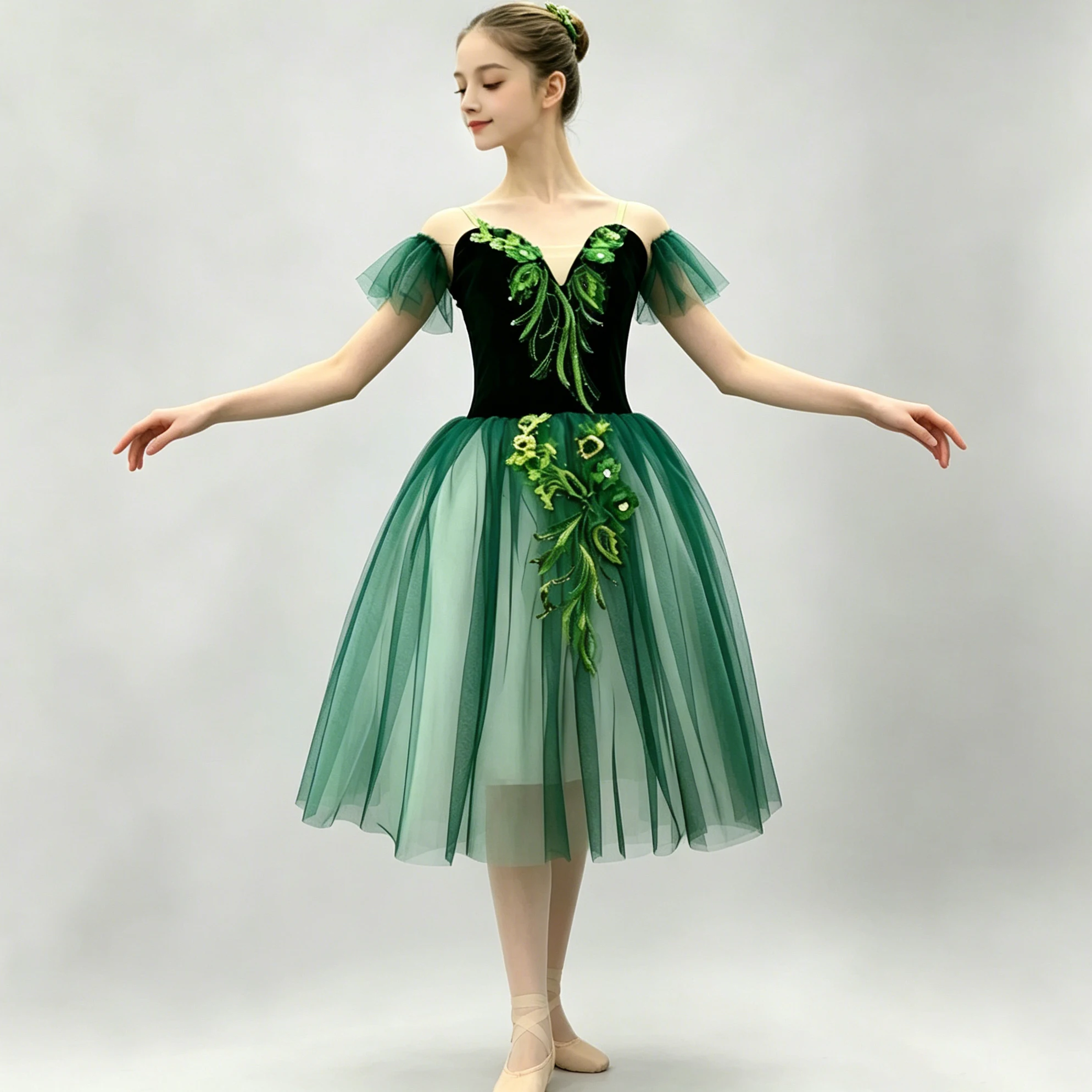 Professionelles, elegantes Ballettkleid mit Stickerei, Mesh-Patchwork, Ballerina-Auftrittsaccessoires, Mädchen-Ballett-Tanzkleidung