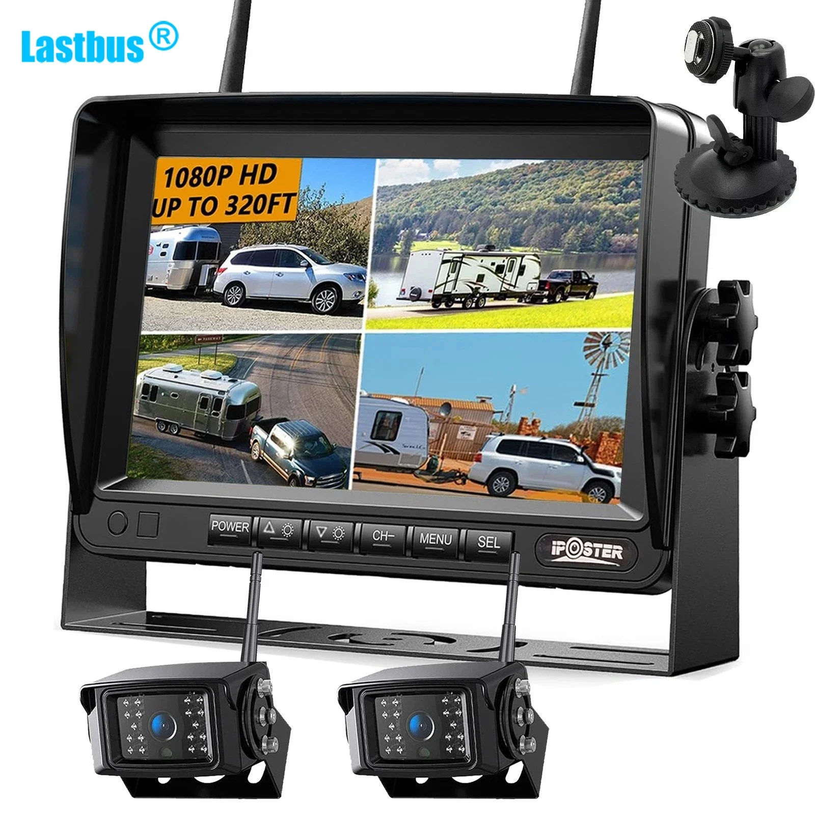 

Lastbus 7" Quad Split Screen DVR Monitor With Wireless Reversing Backup Camera DC12V-24V For Truck Caravan Bus