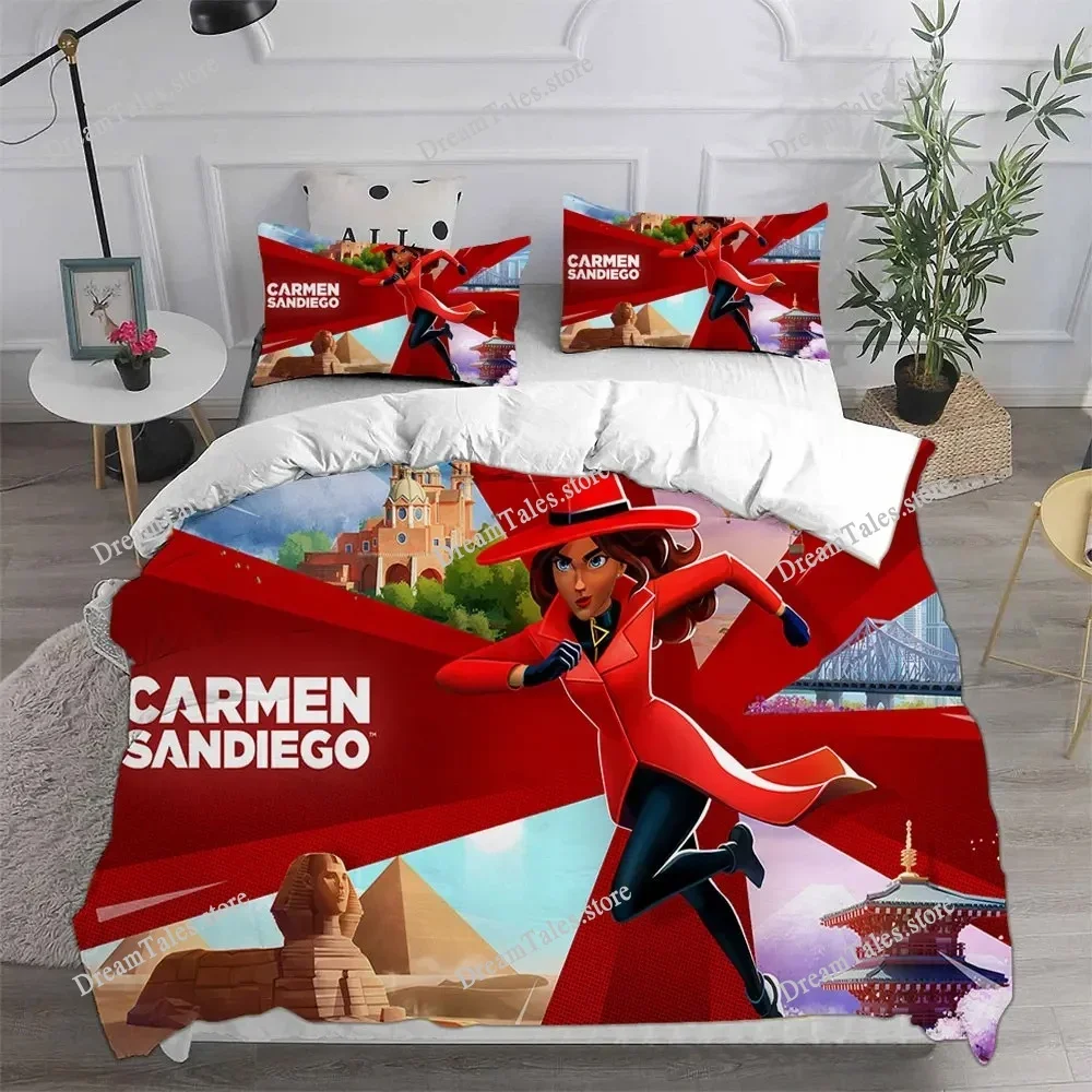 

3d Printed Anime Carmen Sandiego Bedding Set Boys Girls Twin Queen King Size Duvet Cover Pillowcase Bed boys Adults Home Textile