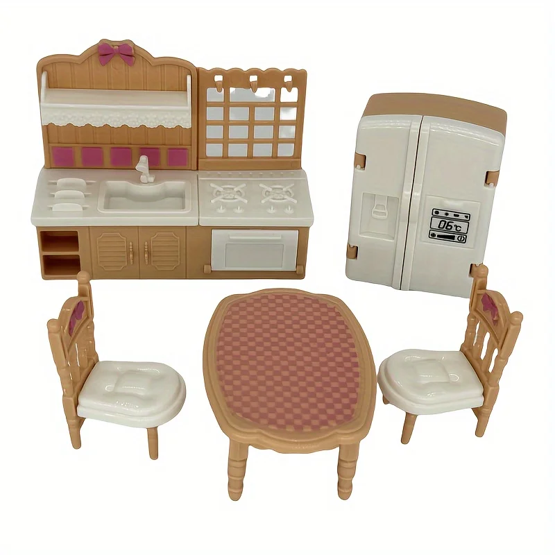 

1set Dollhouse Mini Kitchen Play Model Set Furniture Accessories Plastic Refrigerator Dishwasher Model Decor Dollhouse Gift
