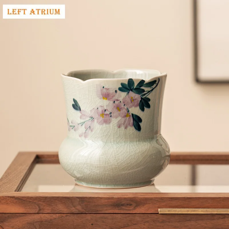

Hand Painted Magnolia Chinese Tea Wash Green Tea Basin Set Porcelain Cup Wash Tea Ceremony Utensils Jianshui