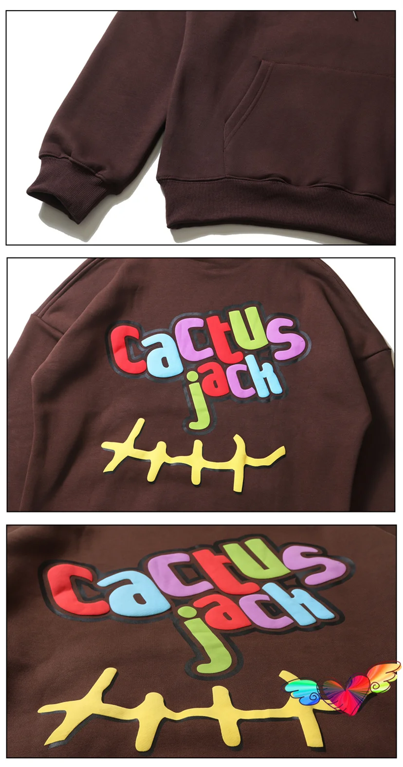 2023fw Printed Tag Cactus Jack Hoodie Men Women Fleece Brown Hoodie Multi Color Logo Pullovers Hip Hop Sweatshirts