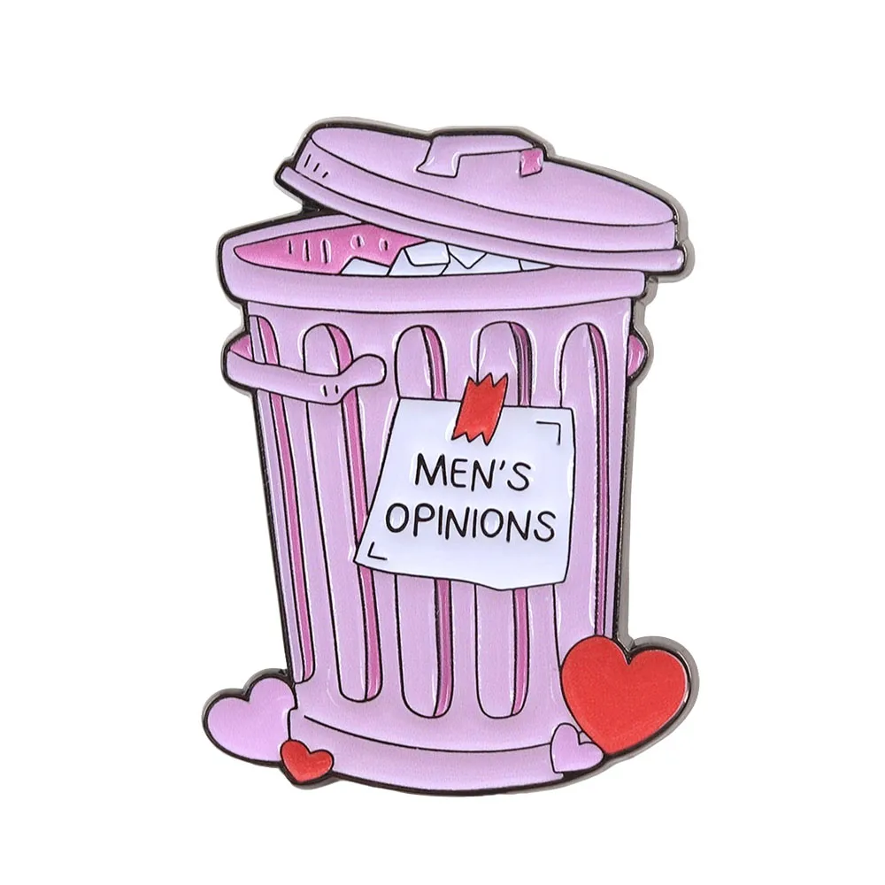 Männermeinungen, rosafarbener Mülleimer-Abzeichen-Anstecker, sarkastisch, humorvoll, lustiger Meme-Emaille-Pin, Frauenrechte, feministischer Schmuck, dekorativ – Detail 5