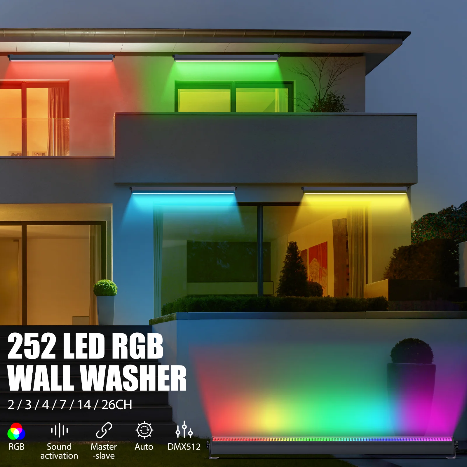 U'King 2PCS 252 LED RGB Wall Wash Light DMX512 Bar Stage Light Indoor Colorful Washer Wall Light Effect for DJ Concert Wedding