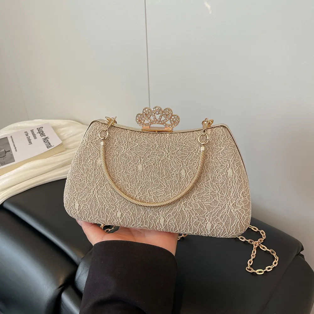 

French Rhinestone Evening Banquet Bag Glitter Large Capacity Box Handbag Single Shoulder Phone Pouch Chain Crossbody Bag Women