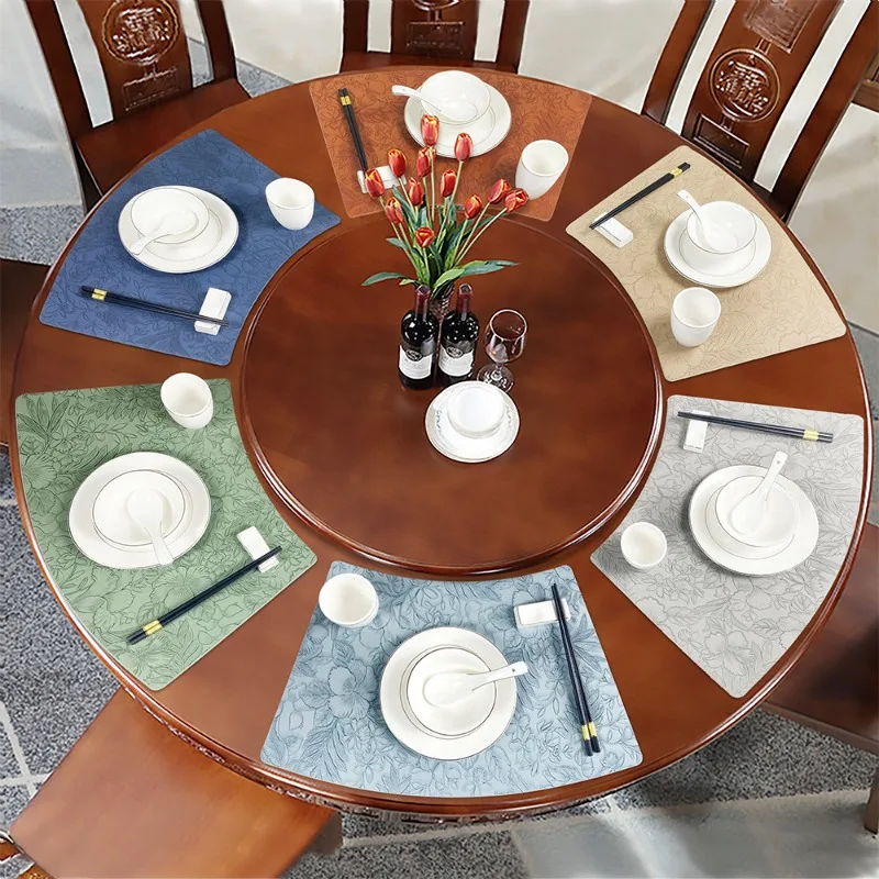 Fan Shaped Table Mat with Oil and Water Resistance Advanced Anti Slip and Environmentally Friendly Leather Insulation Dining Mat