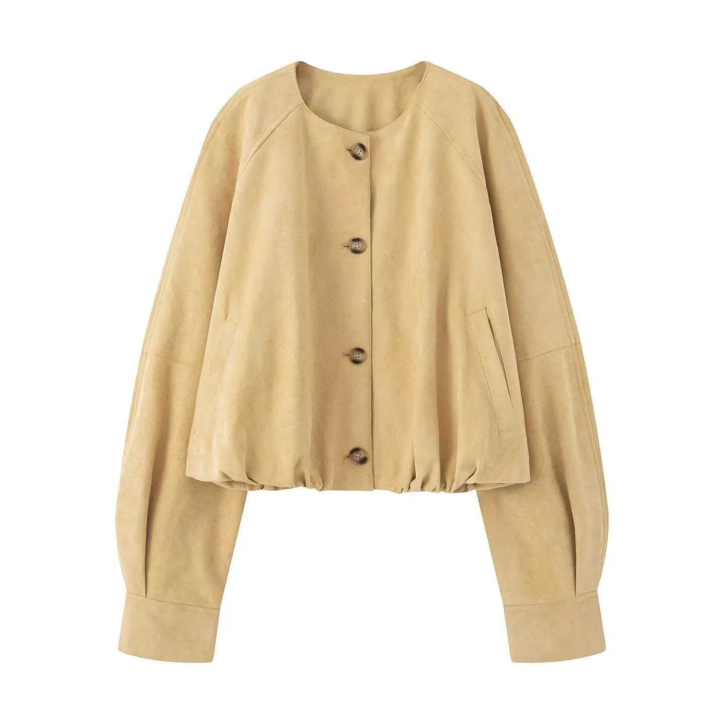 

Women's Long Sve round Ne PU Jaet Single Button Fastening Outerwear Autumn 2025 Faion Loose Fit Color