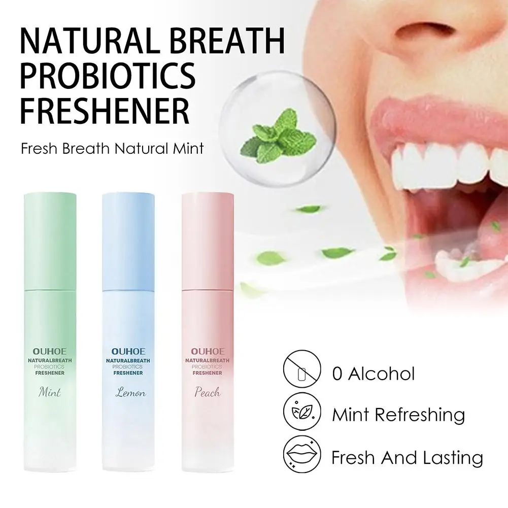 

17ml Portable Probiotics Breath Freshener Antiy Mouth Remove Oral Spray Mint Lemon Peach Care Natural Bad Flavour Breath Sp J5R5