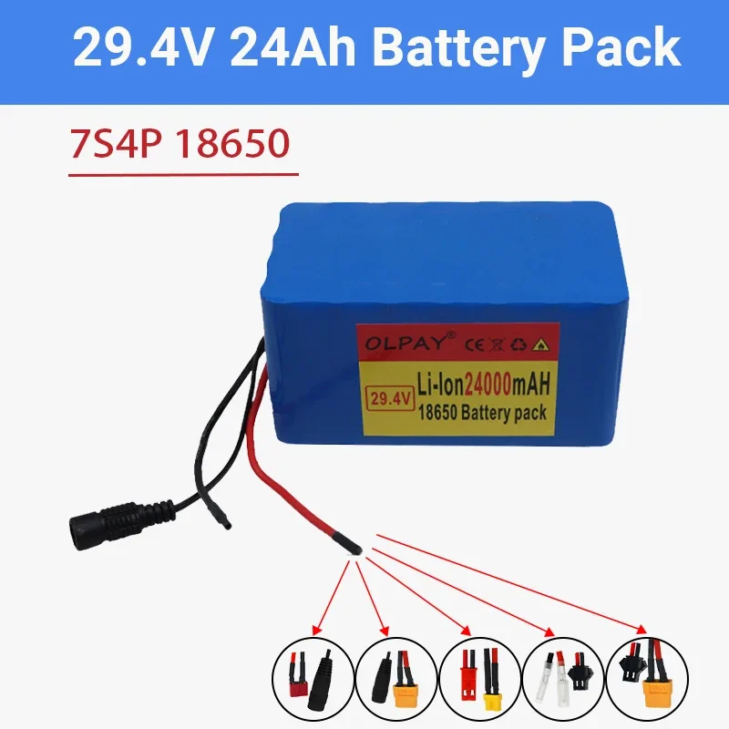 New 7S4P 24v  24Ah Liion Battery Pack 29.4v 24Ah Electric Bicycle Motor Ebike Scooter 18650 Lithium Batteries with BMS