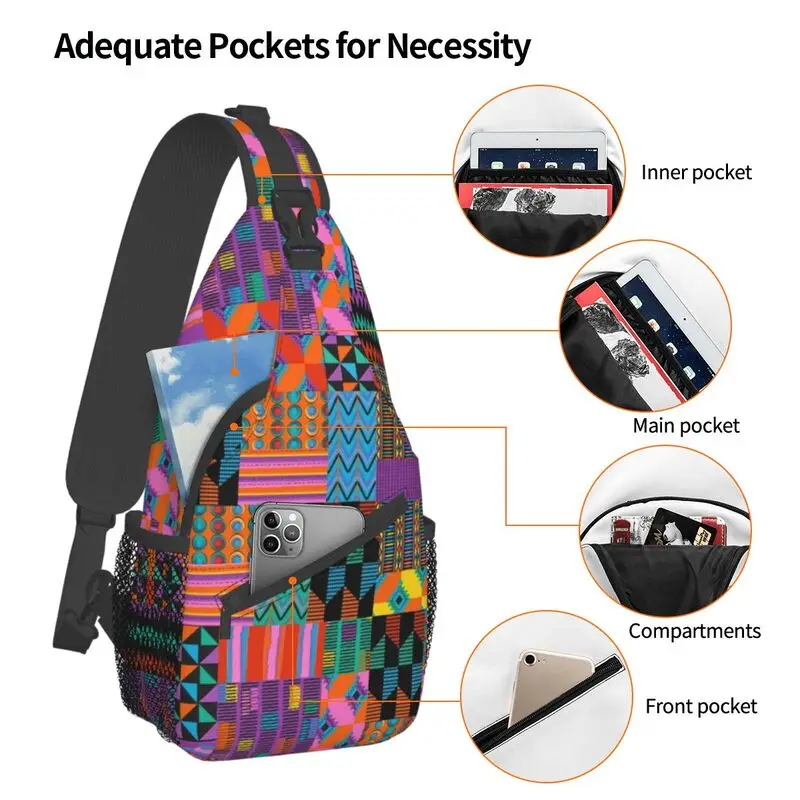 Bolso de pecho cruzado con patrón de arte geométrico Tribal africano para hombres, mochila de hombro informal para viajes, ciclismo, Ankara Kente