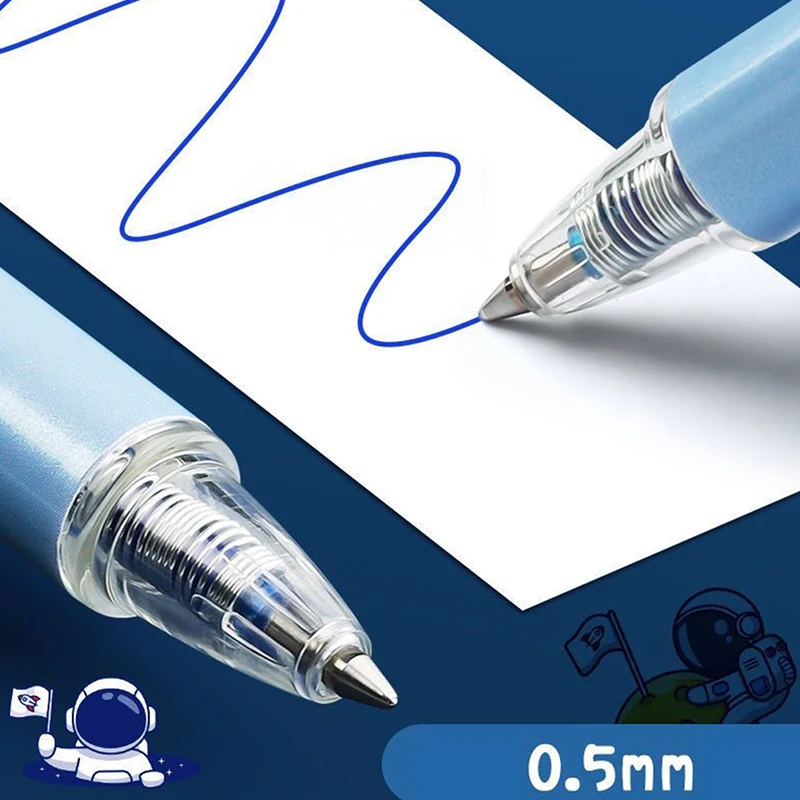 Anime Dos Desenhos Animados Astronauta Erasable Gel Pen Set com Recarga de Tinta, Preto e Azul, Papelaria Kawaii, Material Escolar Infantil, Bonito, 0.5mm, 1Pc