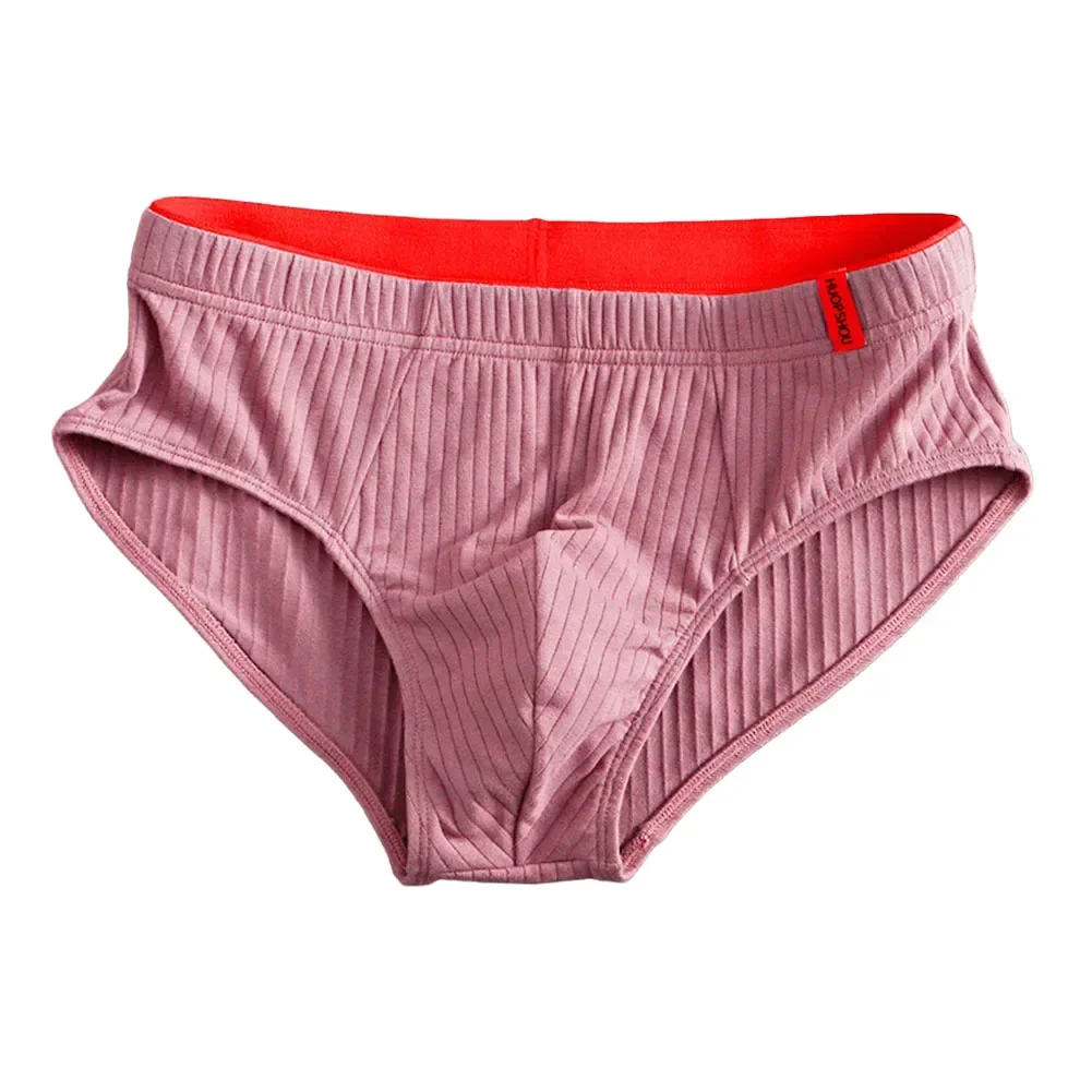 Daily Men Solid Color Striped 95% Cotton Briefs Middle Waist Breathable U Convex Pouch Underpants Underwear