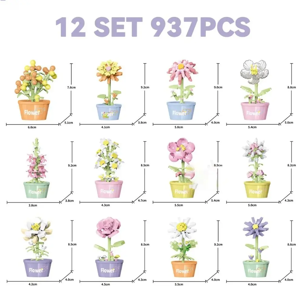 DIY 꽃 화분 블록 교육용 홈 데스크 식물 장식 영원한 꽃다발 장난감 소녀 블록 어린이 장난감