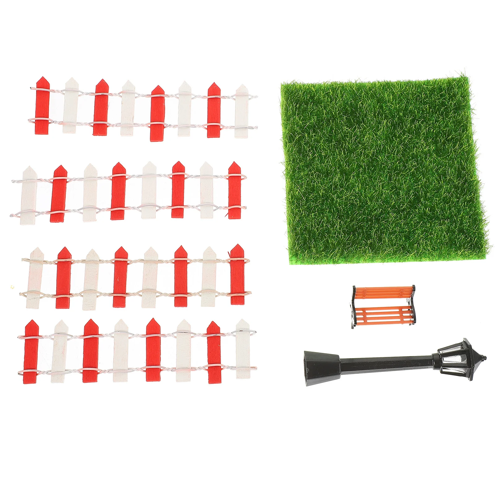 

1 Set Miniature Park Chair Decor Garden Bench Fencing Street Lamp Kit For 1/6 1/12 Dollhouse Small House Ornament Accessory
