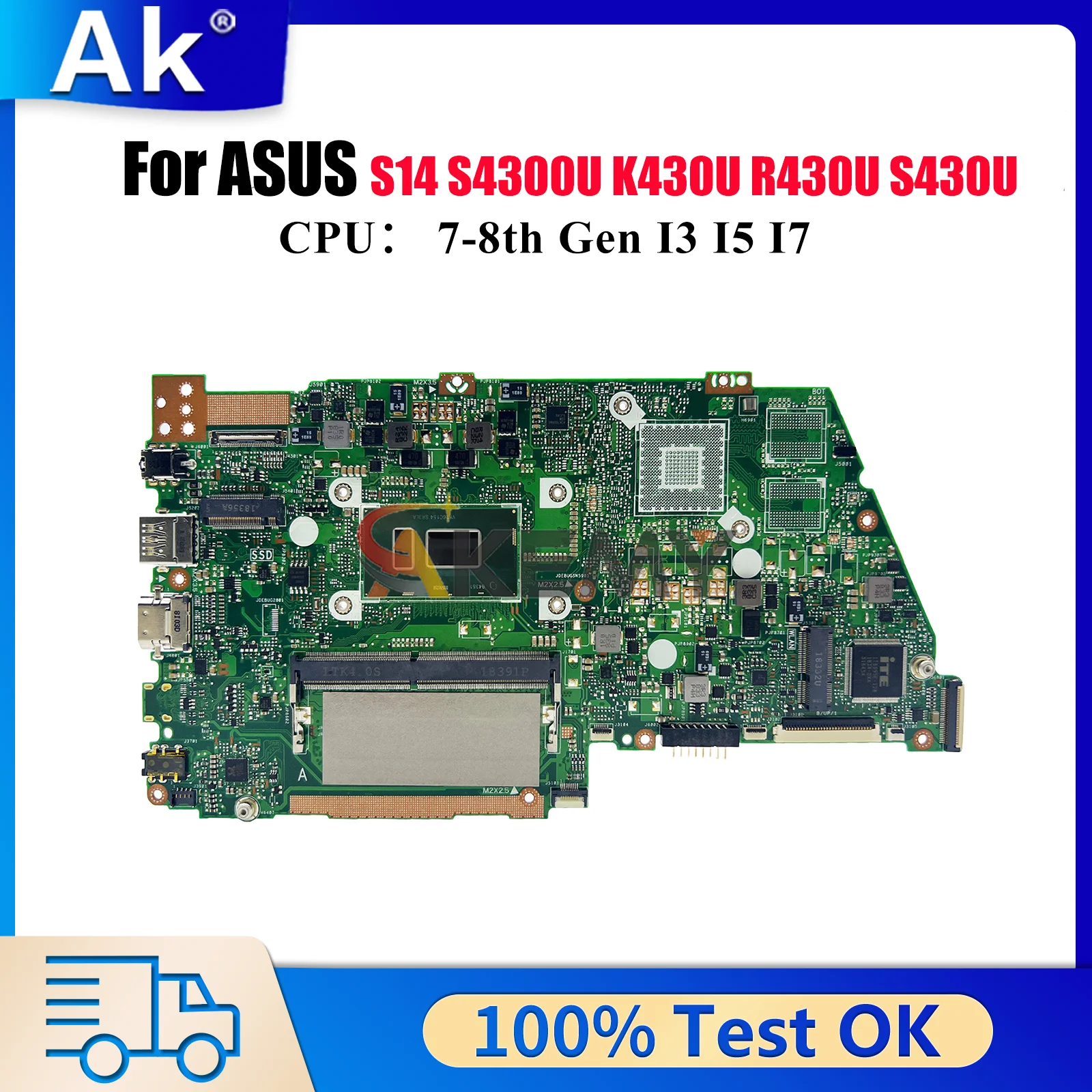 

X430UN Материнская плата для ноутбука ASUS VivoBook S430U S4300U X430U S14 V430U X430UA X430UN R430U K430U Материнская плата с процессором I3 I5 I7