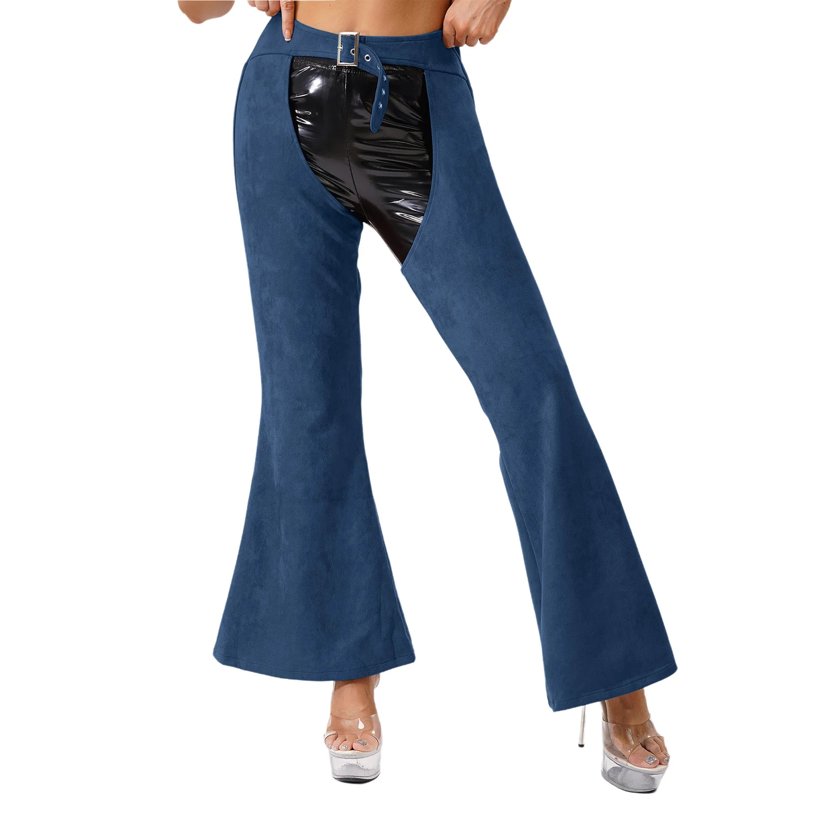 

Women Vintage Stylish Crotchless Pants for Halloween Carnival Cowboy Cowgirl Hippies Cosplay Wide Leg Pant Party Raves Dancewear