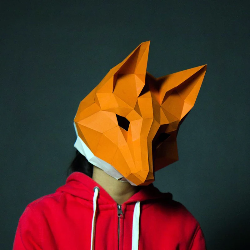 3D Paper Mold Fox Head Mask Headgear Animal Model Halloween Cosplay Props Women Men Party Dress Up DIY Craft Masks Paper Figures