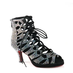 Women's Latin Shoes Black Suede Dance Shoes Tango Shoes High Heels Women's Party Shoes Red