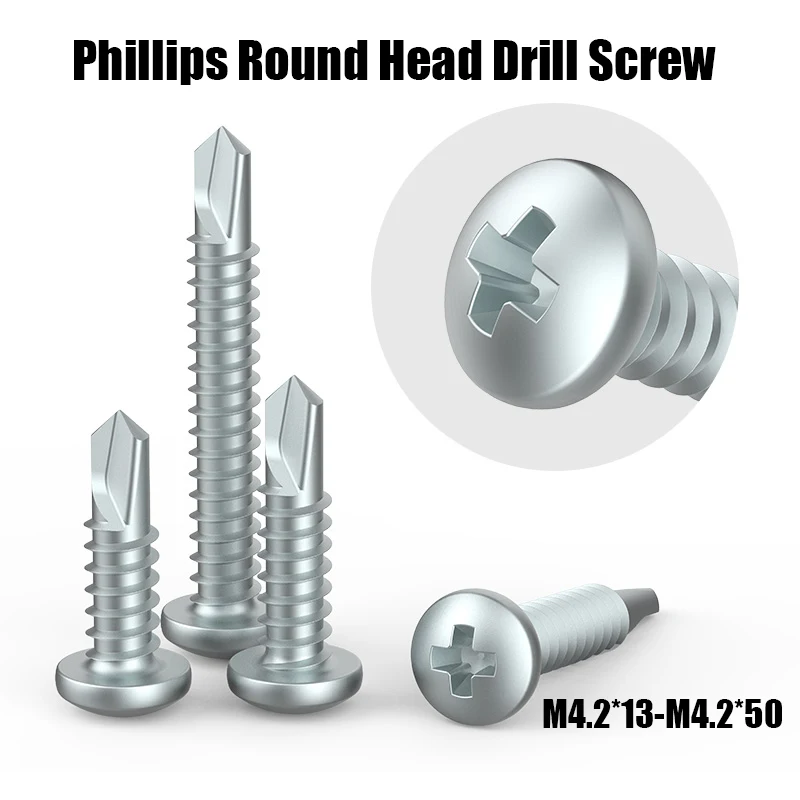 200PCS M4.2*13-M4.2*50 Phillips Round Head Drill Screw Cross Self-Tapping Screw High Hardness Dovetail Nails High Quality Screw