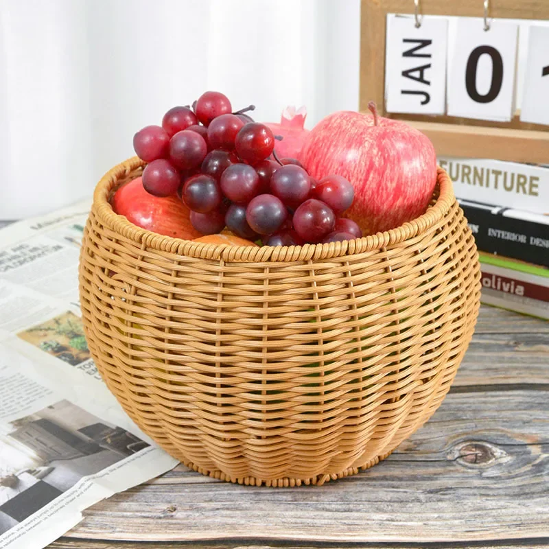 Circular Imitation Rattan Basket Imitation Rattan Woven Snack Basket with Built-in Iron Frame and Baking Paint