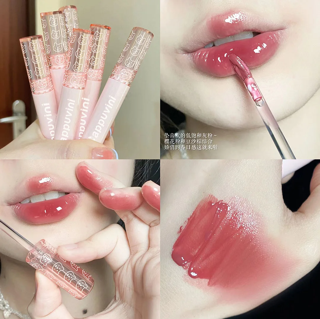 Juego de brillo de labios hidratante de gelatina de cristal, lápiz labial Sexy, taza antiadherente, tinte de labios impermeable, Cosméticos de larga duración