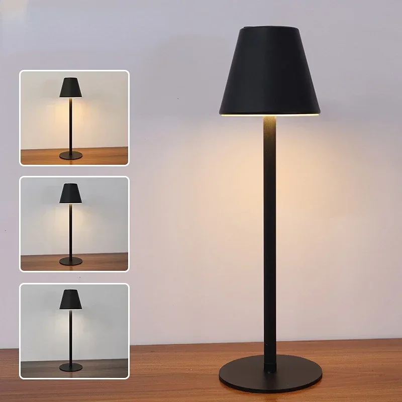 Modern LED Desk Lamp Cafe Bar Rechargeable Nordic Style Metal Bedside Table Lamp Touch Dimming Eye Protection Bedroom Night Lamp