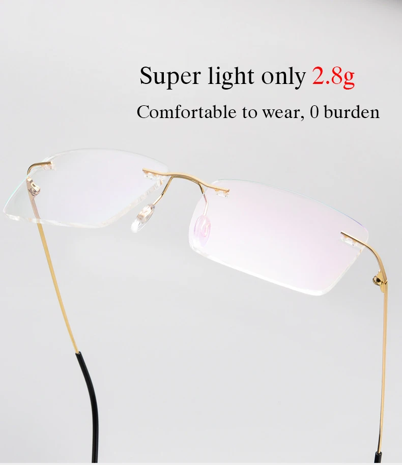 New 2022 Rimless Glasses Frame with Recipe Customized Lenses Shapes Flexible Temple Legs Prescription Eyeglasses for Men Women