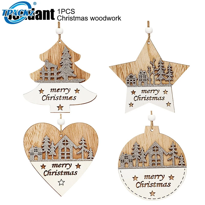 1PC Xmas Party Decor Christmas Wooden Ornaments Santa Pendant DIY For Country Farmhouse Christmas Tree Decoration