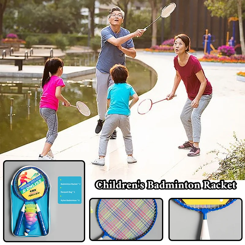 3-12 Years Old Children Lightweight Badminton Rackets Game Iron Alloy Double Racquet Set with Carrying Bag Sports Equipment