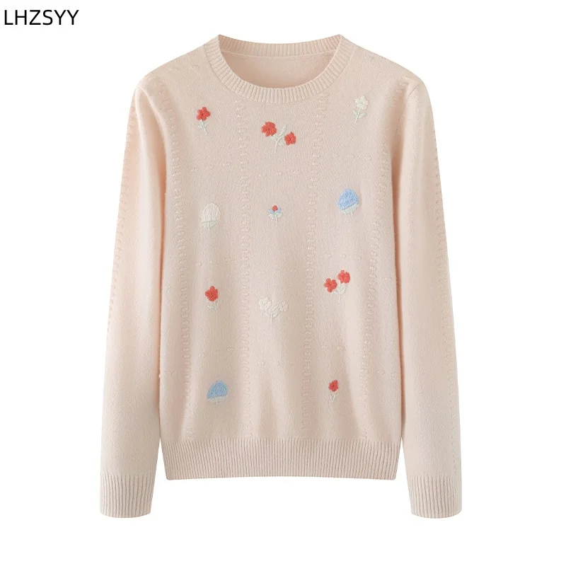 

LHZSYY Autumn Winter Inlaid 100%Pure Cashmere Sweater Ladies Fashion Pullover High-End Loose Jacket Blouse Warm Joker Base Shirt