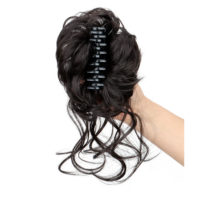 Syntetyczny krótki falowany kręcony messy bun elegancki upięty warkocz doczepiany na klips, potargany kok, przedłużenie włosów dla kobiet — zdjęcie 2