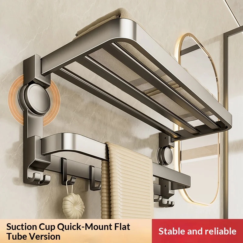 

Suction Cup Towel Rack No Drilling Foldable Bathroom Wall Mounted Space Saving Towel Rod Storage Towel Rack Bathroom Towel Rack