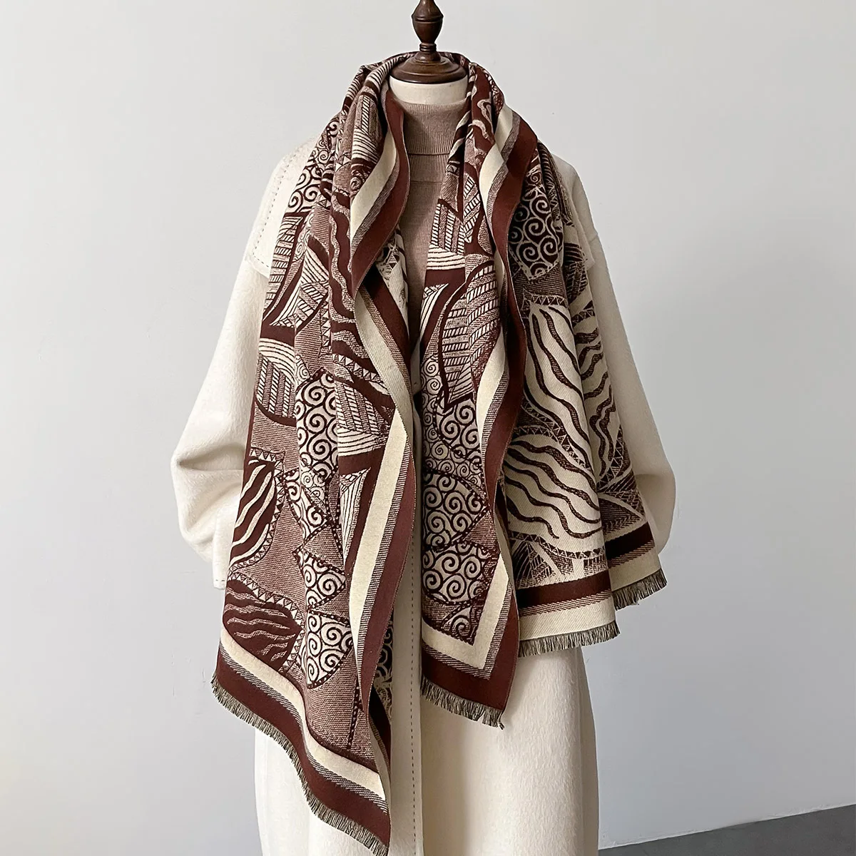 Autumn Luxury Warm Pashmina Scarf Women Tassel Print Shawl And Wrap Winter Female Imitation Cashmere Foulard Blanket
