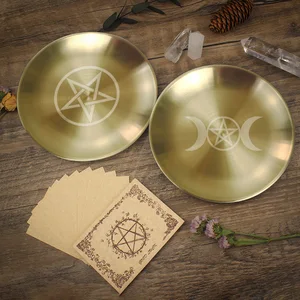 Piring Pentagram Altar Nampan Ritual Pagan Piring Perhiasan Dekoratif Kristal Tempat Lilin Logam Pembakar Dupa Perlengkapan Sihir 6 piring kristal penjualan terbaik - №