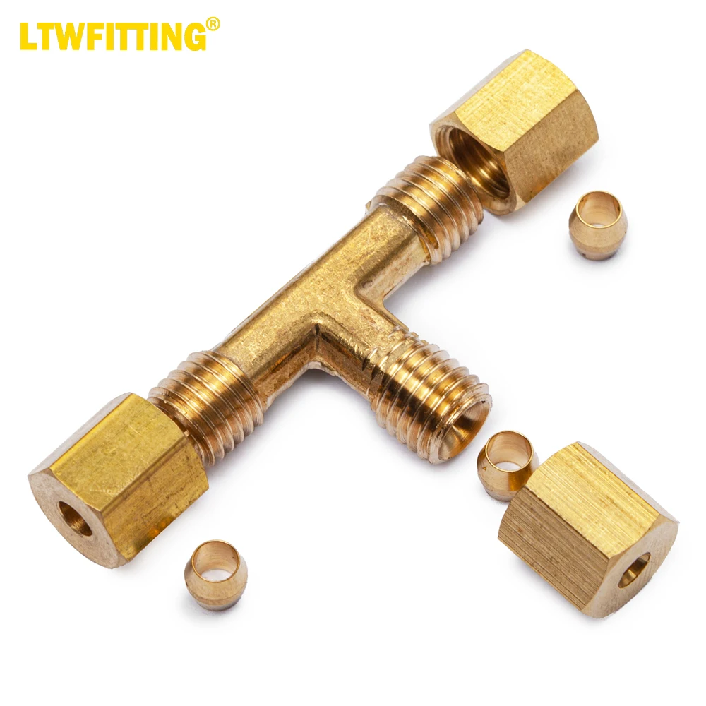 LTWFITTING 1/8-Inch OD Compression Tee,Brass Compression Fitting(Pack of 5)