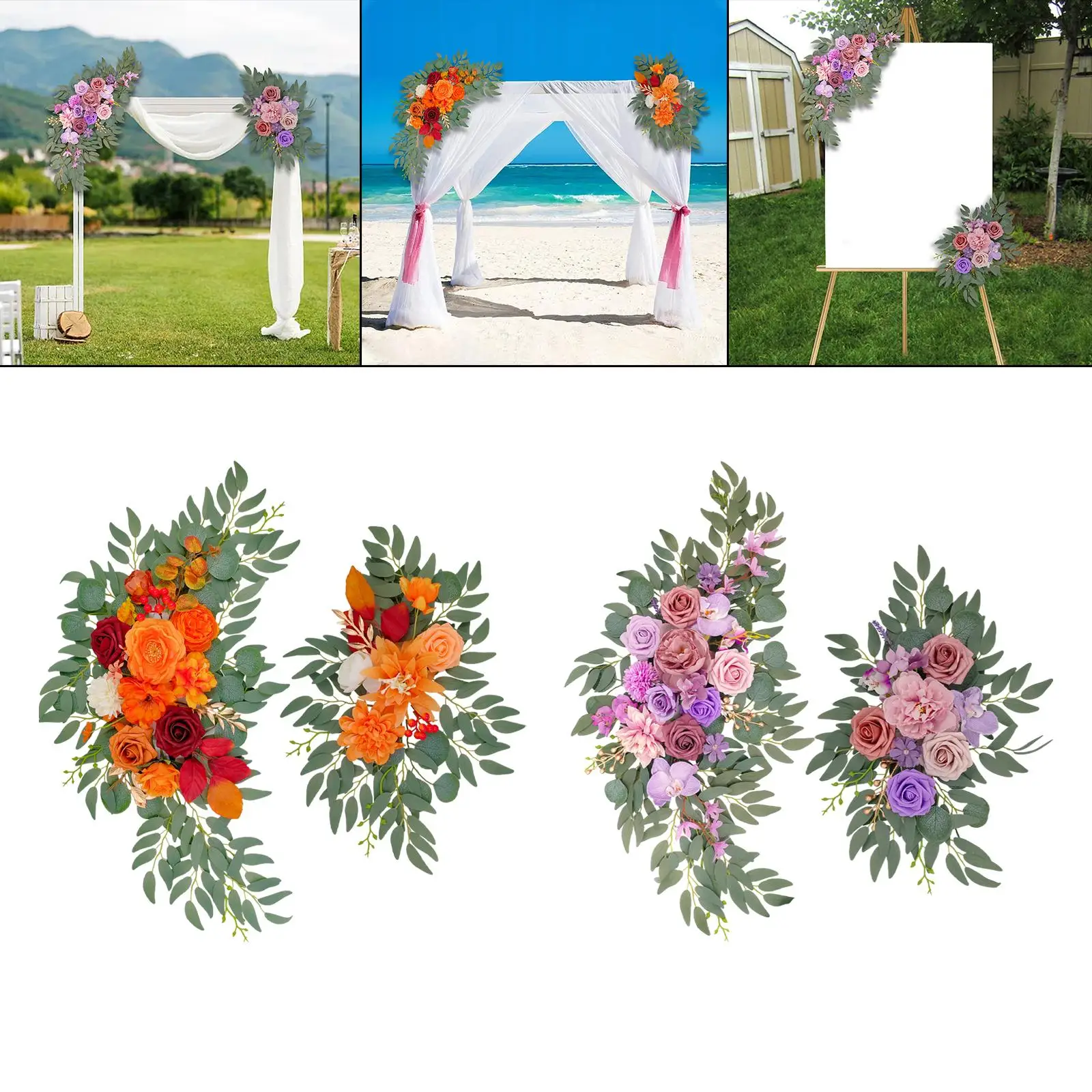 2Pcs Wedding Arch Flowers Artificial Floral Swag for Ceremony Backdrop Table