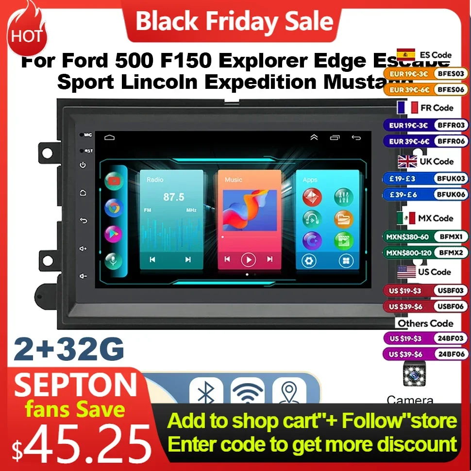 2Din Car Radio for Ford 500 F150 Explorer Edge Escape Sport Lincoln Expedition Mustang Multimedia Video Carplay Auto Stereo DVD