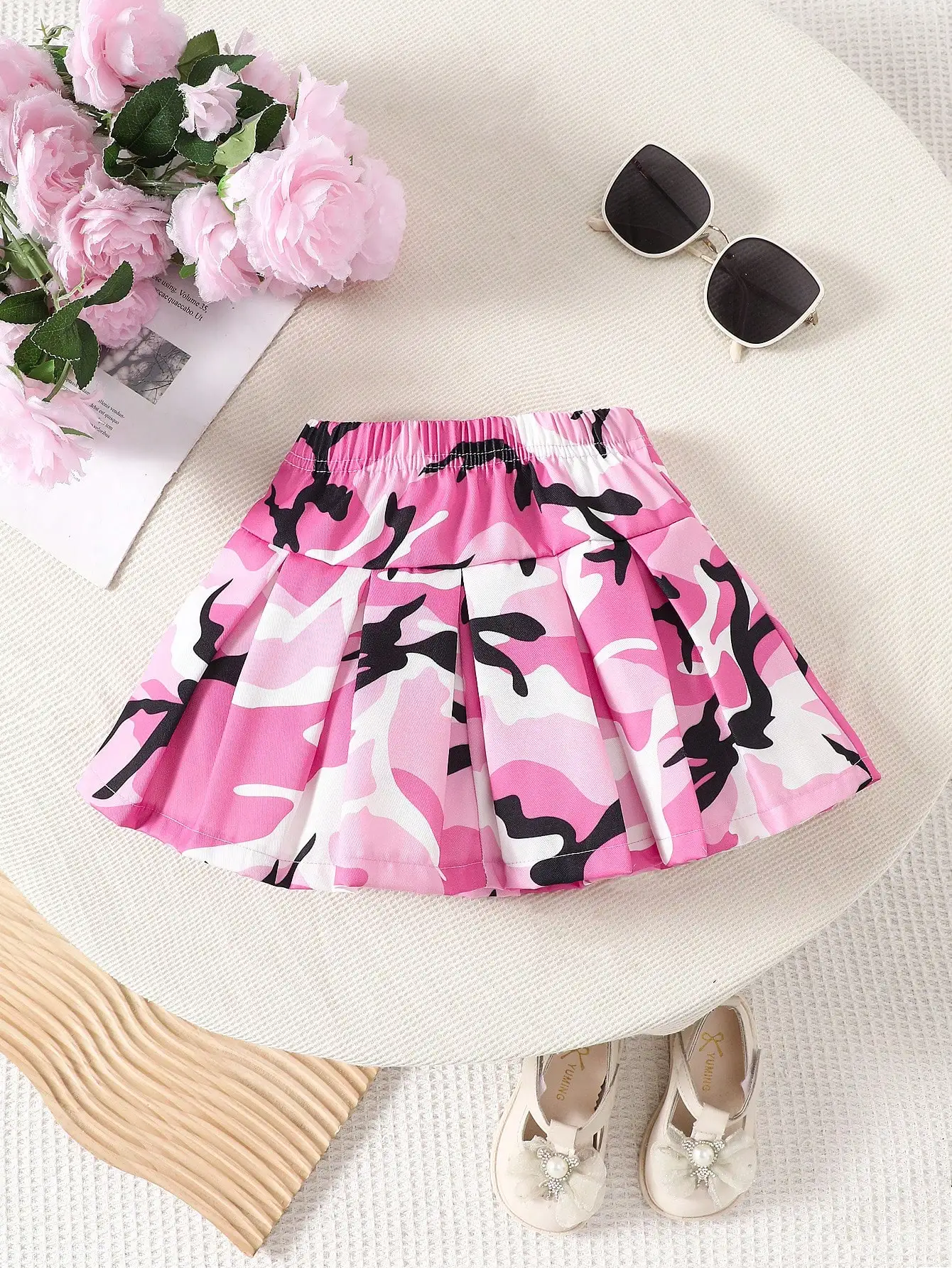 New Summer Children\'s Skirt Cute Girl Retro Camouflage Pleated Skirt Baby Girls Sweet Streetwear Fashionable Casual Clothes