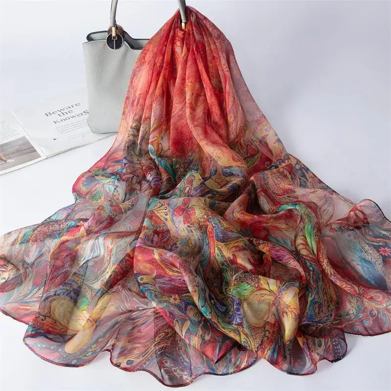 DANKEYISI Big Size Mulberry Silk Scarf Women Ladies Silk Women Long Scarves Shawl Female Hijab Wrap Summer Beach Cover-ups