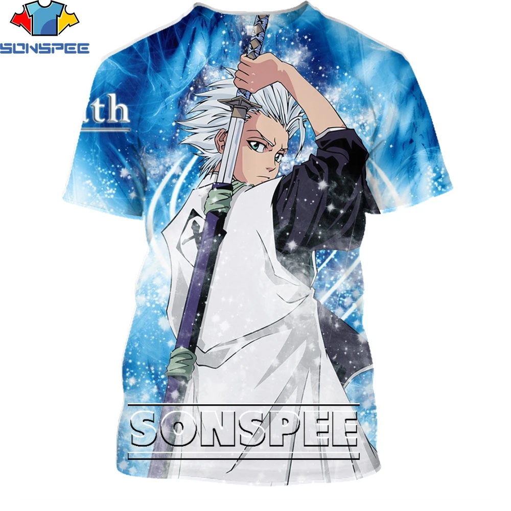 SONSPEE Japanese Classic Cartoon Anime Bleach T-shirt Samurai Kurosaki Ichigo Tees Summer Harajuku Oversize Casual Short Sleeve