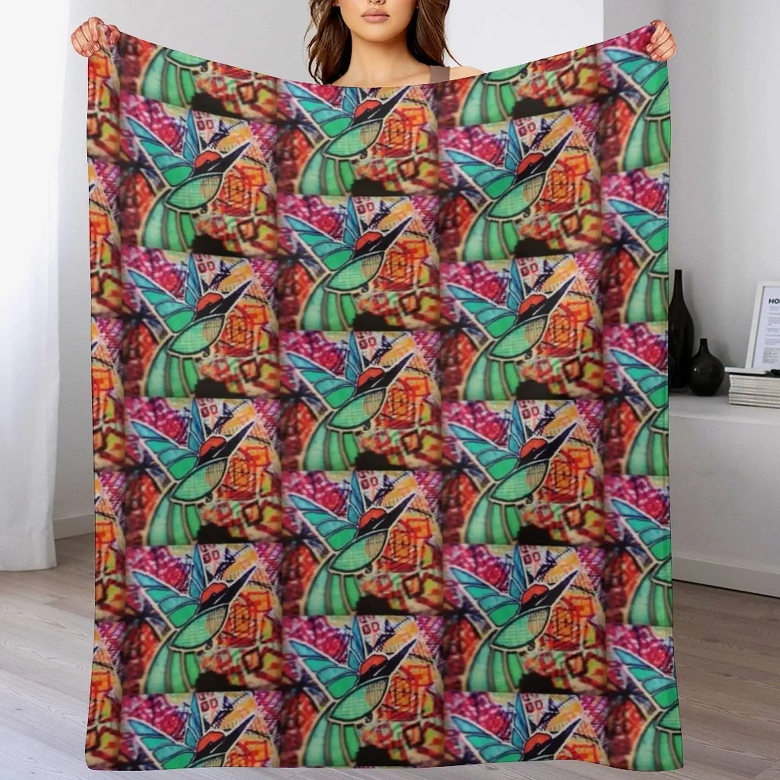 

Hand drawn king fisher Throw Blanket Elegant Warm Throw Blanket for Hotel Home