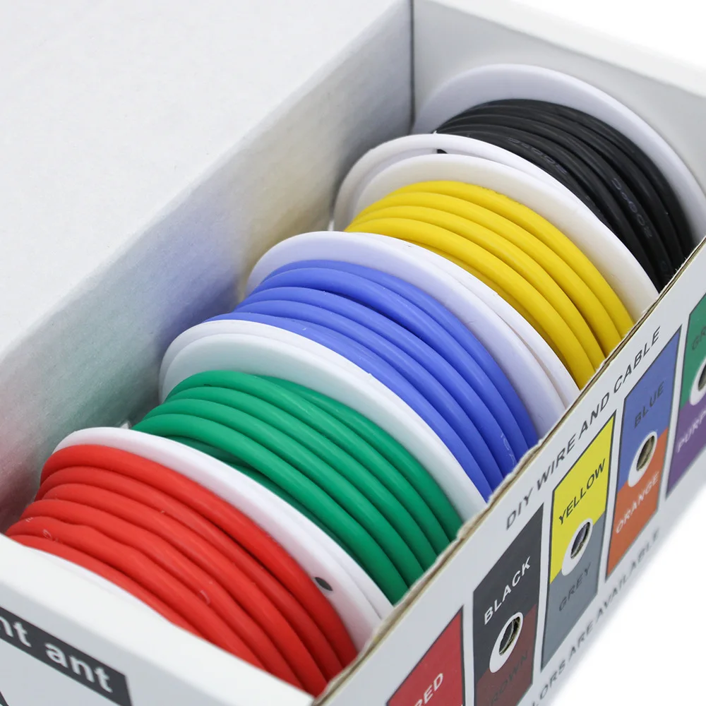 30/28/26/24/20/20/18/17/16AWG tinned copper stranded cable, heat-resistant soft silicon wire, 5-color box kit