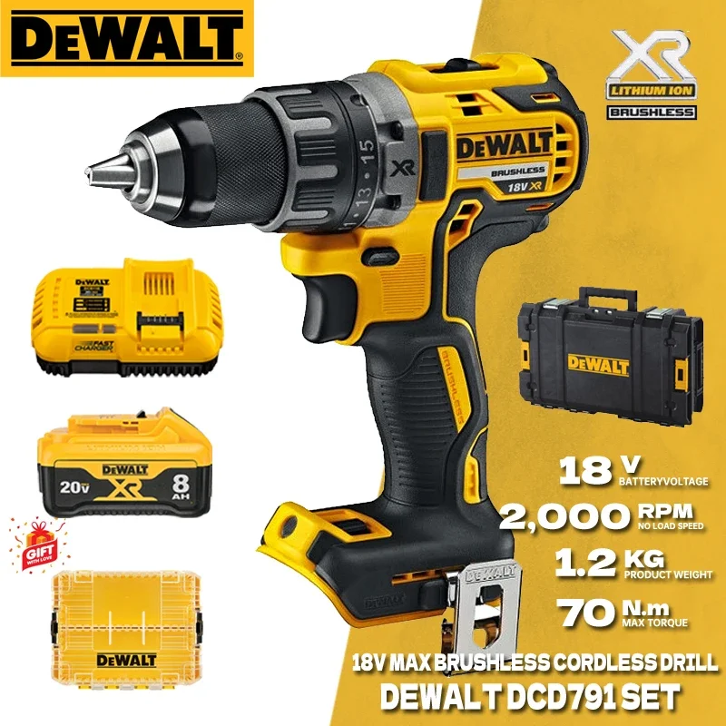 

DEWALT DCD791 Беспроводная компактная дрель DCB208 DCBP520 DCBP034 набор литиевых батарей бесщеточный Dewalt электроинструмент DCB118