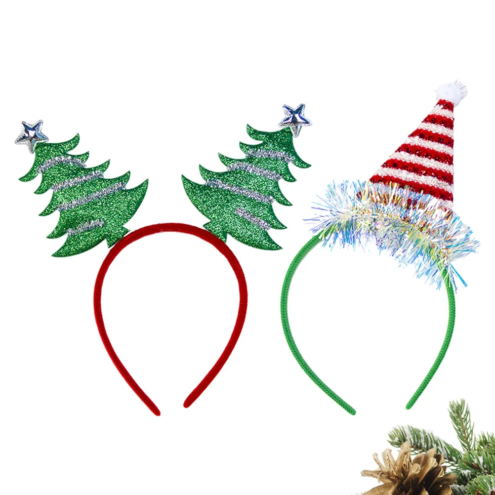 

2Pcs Holiday Christmas Antler Hair Hoop for Kids Tree Hat Shape Headband Party Headdress Special Occasion Dress Up Accessory