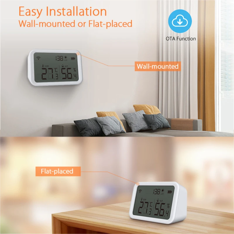 Tuya/HomeKit WIFI Zigbee Smart Temperature Humidity Sensor And Lux Light Detector Indoor Hygrometer Thermometer With LCD Screen