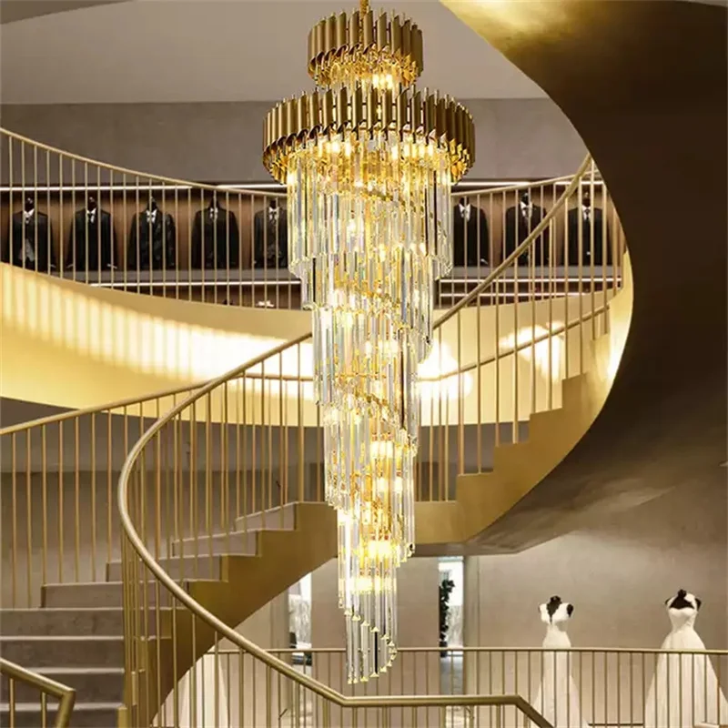 

Modern Stair Ceiling Crystal Chandelier Lighting Led Hanging Lamps Dinning Living Room Gold Black Lustre Suspension Luminaire