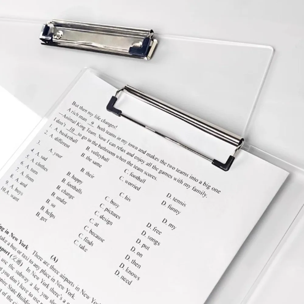 Simple Acrylic Clipboard A4/A5/B5/A6 Clear Writing Pad Vertical/Horizontal Clip Document Clip Holder Students