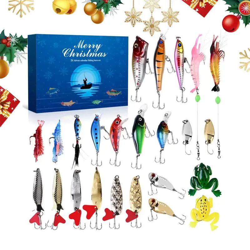 2024 Fishing Tackle Set Advent Calendar 24 Days Christmas Countdown Calendar Fishing Lures Box Christmas Gifts for Fishing Lover